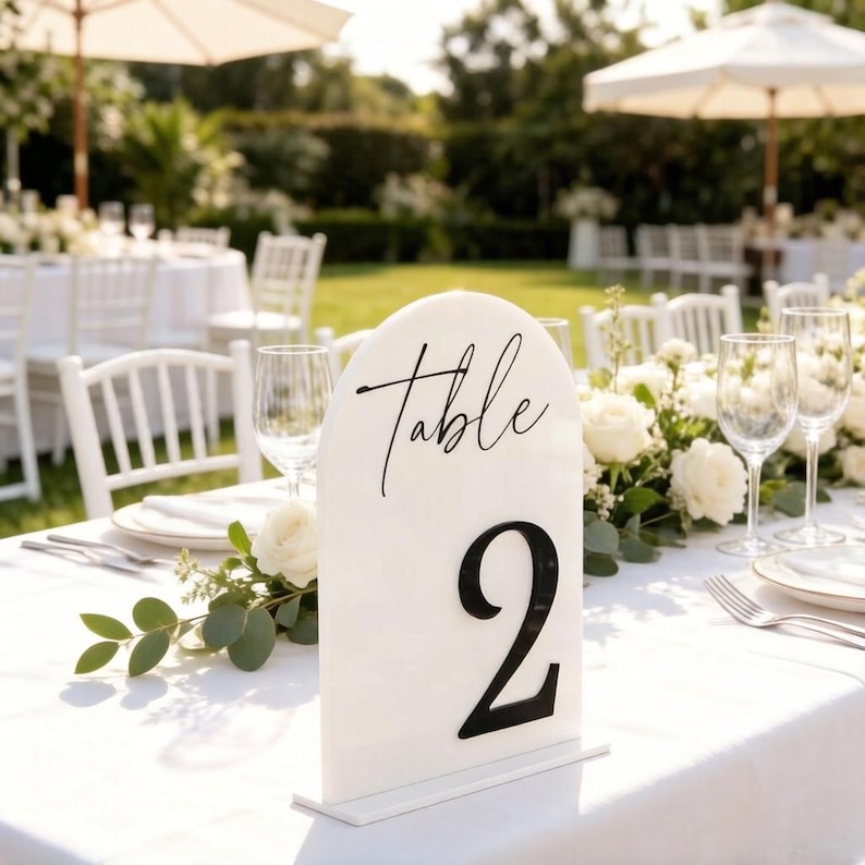 White Acrylic Table Numbers, Modern Wedding Reception Table Signs, Minimalist Centerpiece Decor, Elegant Number Set Arched