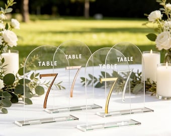 Arch Acrylic Table Numbers, Modern  Minimalist Wedding Decor, Clear Acrylic Signs with Stands, Elegant Reception Table Numbers