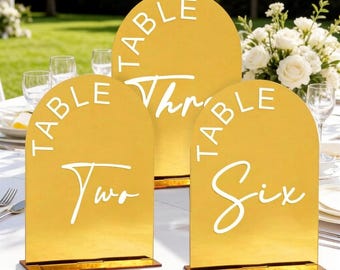 Arched Gold Acrylic Wedding Table Numbers, Elegant Reception Table Signs, Modern Wedding Centerpiece Decor, Table Number Set
