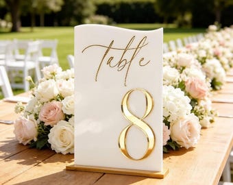 Acrylic Wedding Table Numbers – Modern Reception Table Decor with Stands, Wedding Table Signage
