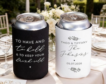 Personalized Wedding Can Coolers, Custom Neoprene Beer Holders, Funny Wedding Favor, Bridal Shower Drink Sleeves for Guests