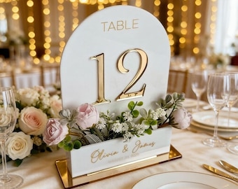 Personalized Acrylic Wedding Table Numbers, Custom Wedding Decor, Table Signs with Stand, Modern Reception, No Flowers