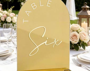 Arched Gold Acrylic Wedding Table Numbers, Elegant Reception Table Signs, Modern Wedding Centerpiece Decor, Table Number Set