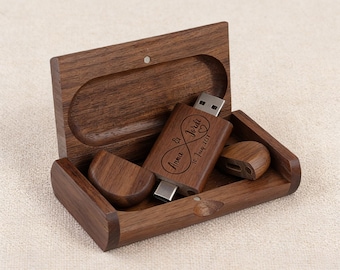 Personalized Engraved Wooden  Dual Type-C & A Connector with Gift Box, Custom Wedding Photographer Gift, USB Keepsake Case