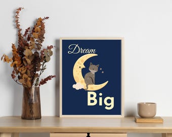 Stampa per cameretta dei bambini Moon Cat: arte celestiale boho per la cameretta dei bambini (download digitale)