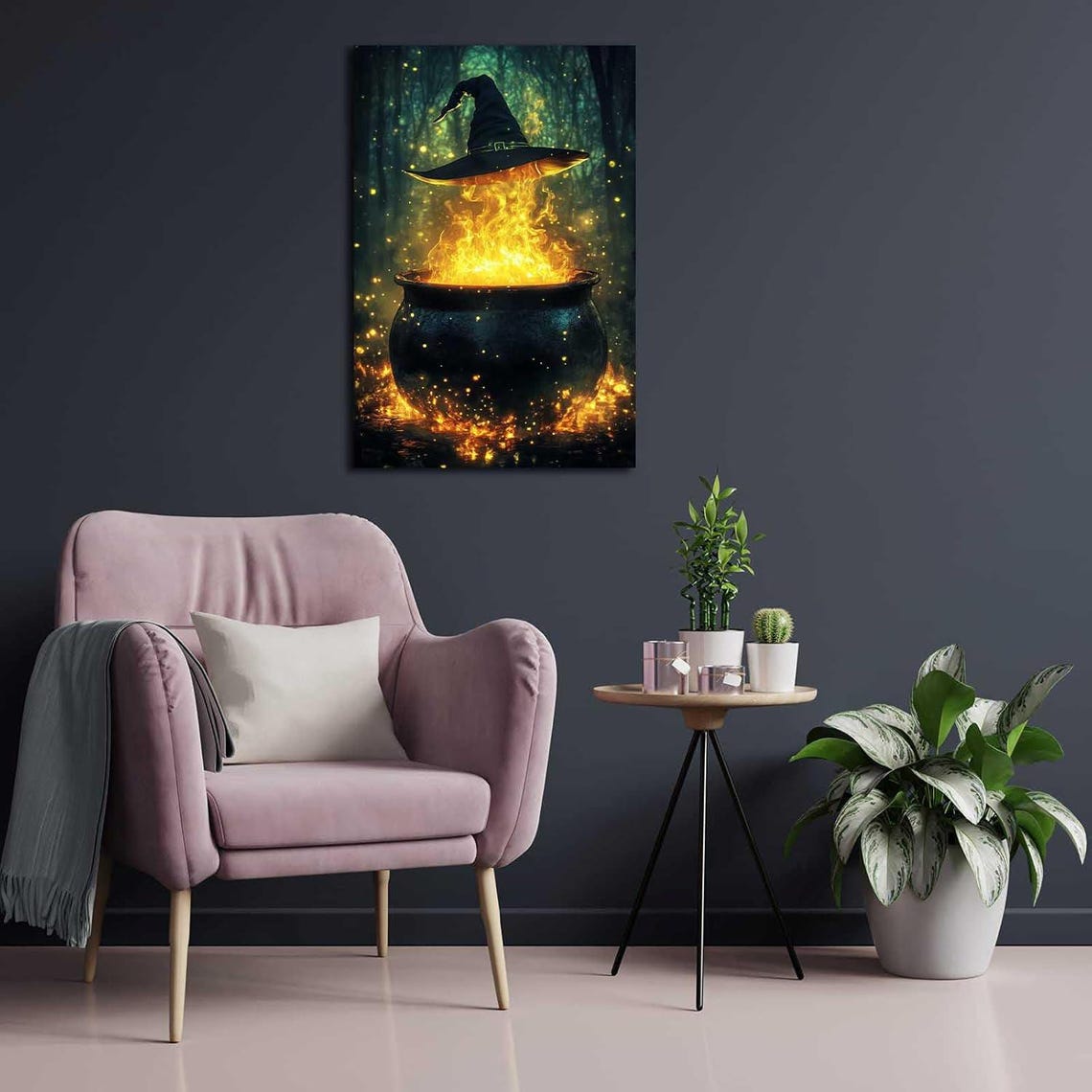Halloween Witch Cauldron Art Print: Spooky Forest Scene (digital ...