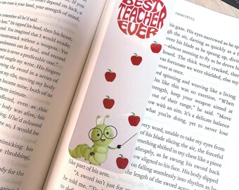 Best Teacher Ever Bookmark | Cute Bookworm Teacher Gift | Apple Classroom Bookmark | Teacher Appreciation Present