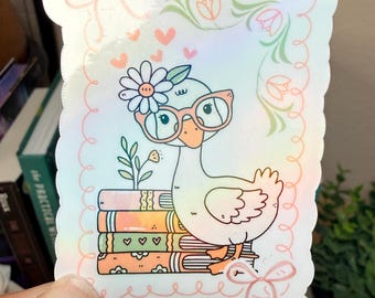 Holografische leesgrage ganssticker • Reading Lover Kindle-sticker