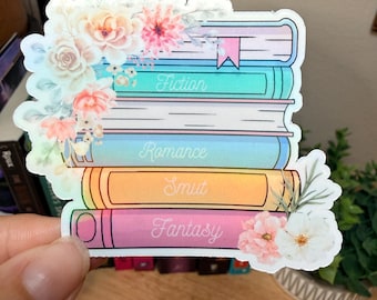 Floral Book Stack Sticker | Romance Smut Fantasy Reader | Pastel Book Lover Gift | Waterproof Vinyl