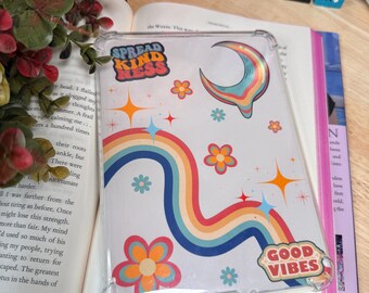 Spread Kindness Retro Kindle Insert • Groovy Rainbow Moon Good Vibes Kindle Underlay