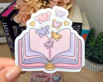 Valentine's Day Open Book Hearts Vinyl Sticker | Booktok Reader