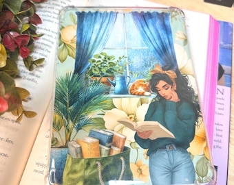 Cozy Bookish Kindle Insert, Rainy Window Floral Reader Design