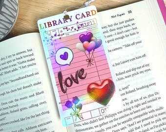 Holographic Library Card Bookmark | Love Theme with Tassel