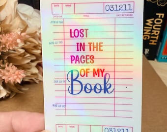 Sticker Lost in The Pages bibliotheekkaart • Cadeau voor boekenliefhebber