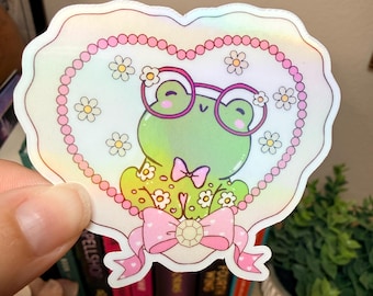 Holographic Frog Sticker • Cottagecore Bookish Vinyl Decal