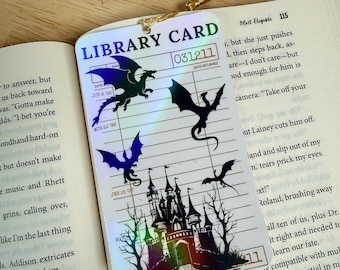 Holographic Dragon Library Card Bookmark with Gold Tassel | Fantasy Book Lover Gift