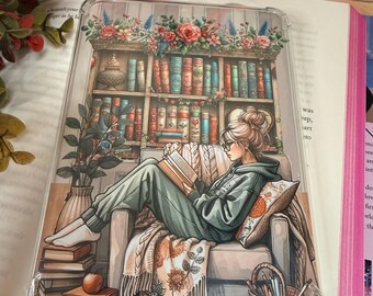 Cozy Book Lover Kindle Insert | Library Reader Girl Decal