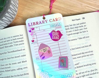 Girl Gang Bookmark | Pink Holographic Library Card with Tassel