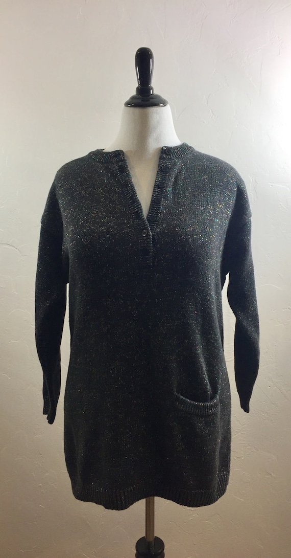 Vintage Sweater, 80s Sweater, Rainbow Sweater,Slouchy Sweater,Sweater with Pocket,Sparkly Sweater, Extra Long Sweater, Holiday Sweater,