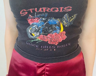 Vintage clothing Sturgis motorcycle top Biker Babe tiny tank top Roses tank top Black Hills 2001