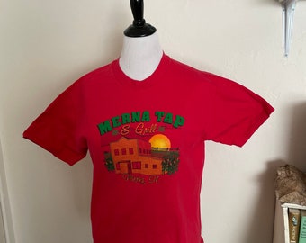 Vintage tshirt vintage clothing Merna Illinois Merna Tap and Grill Where the Hell is Merna Tap large vintage tee Illinois shirt red vintage