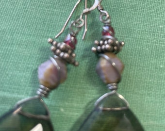 Handmade Jewelry Czech glass Bali Silver Sterling Silver Handmade Earrings faceted glass neutral earrings