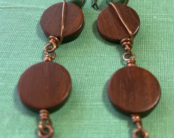 Handmade Earrings Handmade Jewelry wooden earrings moon and stars jewelry Czech glass Dangle earrings one of a kind