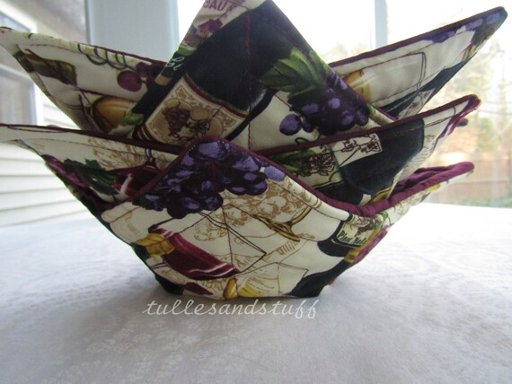 Handmade Microwaveable Hot Soup Bowl Cozies, Set Of 4. Size 7" Top 5" Bottom