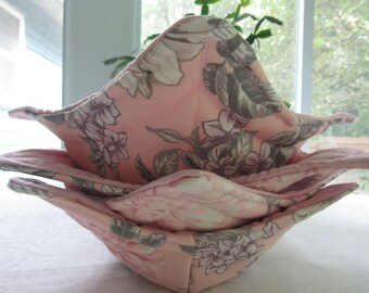 Handmade Microwaveable Soup Bowl Cozies, Set of 4 - 7" top 5" bottom