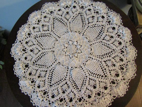 Beautiful Hand Crochet Fancy Round Doily - Size 22 " Across