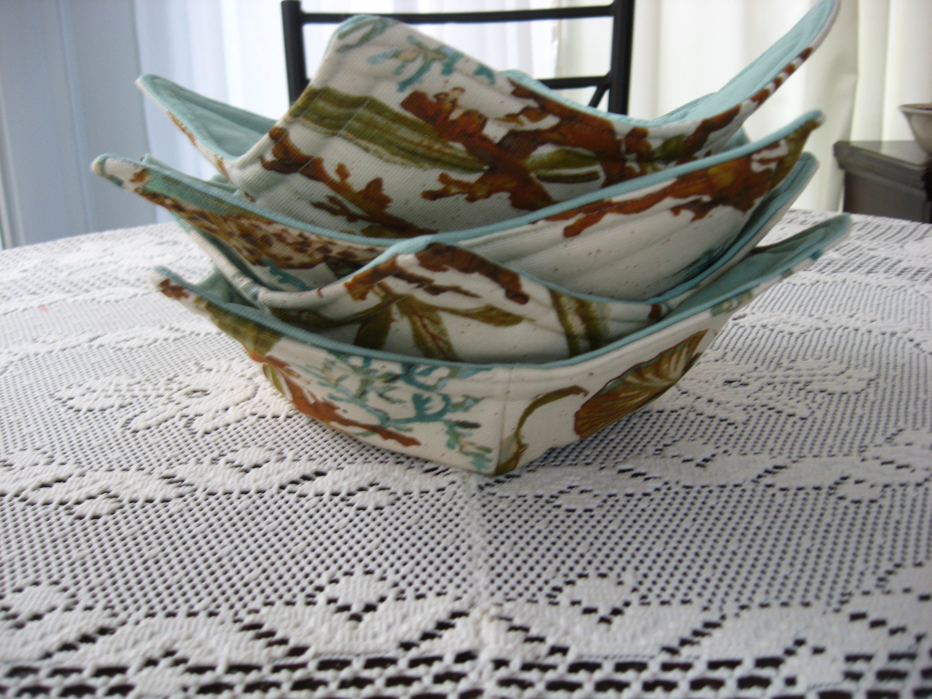 Handmade Square Soup Bowl Cozy, Microwave Bowl Cozy Hot Pad, Set Of 4