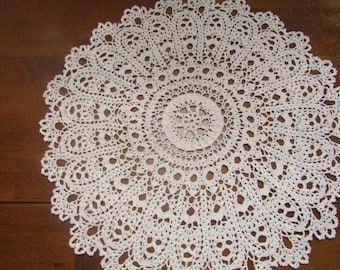 Handmade Hand Crochet White Doily, Table, Decoration, Size  21" Round