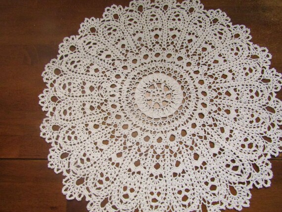Handmade Hand Crochet White Doily, Table, Decoration, Size  21" Round