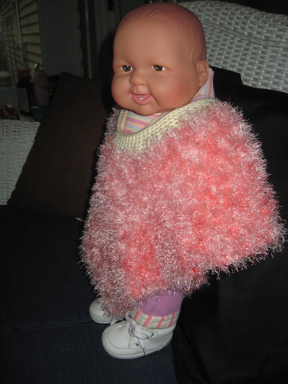 Baby Poncho Handmade, Hand Crochet Pink Cape,  Size - 9 To 12 Months