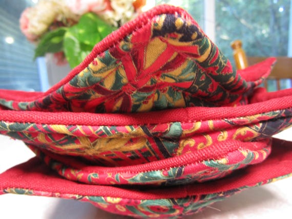Christmas handcrafted micro-waivable hot soup bowl cozies set of  4