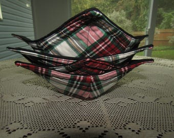 Microwave Safe Bowl Cozies, Plaid Cotton, Set of 4