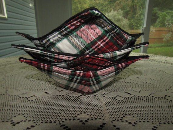 Microwave Safe Bowl Cozies, Plaid Cotton, Set of 4
