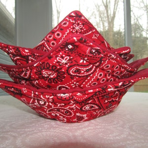 Microwaveable Handmade Soup Bowl Cozies, Set Of 4 = 2L. 10" Top 7" Bottom 2M. 7" Top 5" bottom