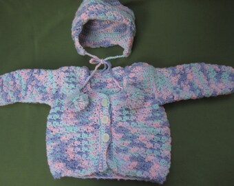 Hand Crochet Sweater Set, Size 3 to 6 months