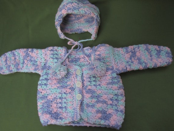 Hand Crochet Sweater Set, Size 3 to 6 months