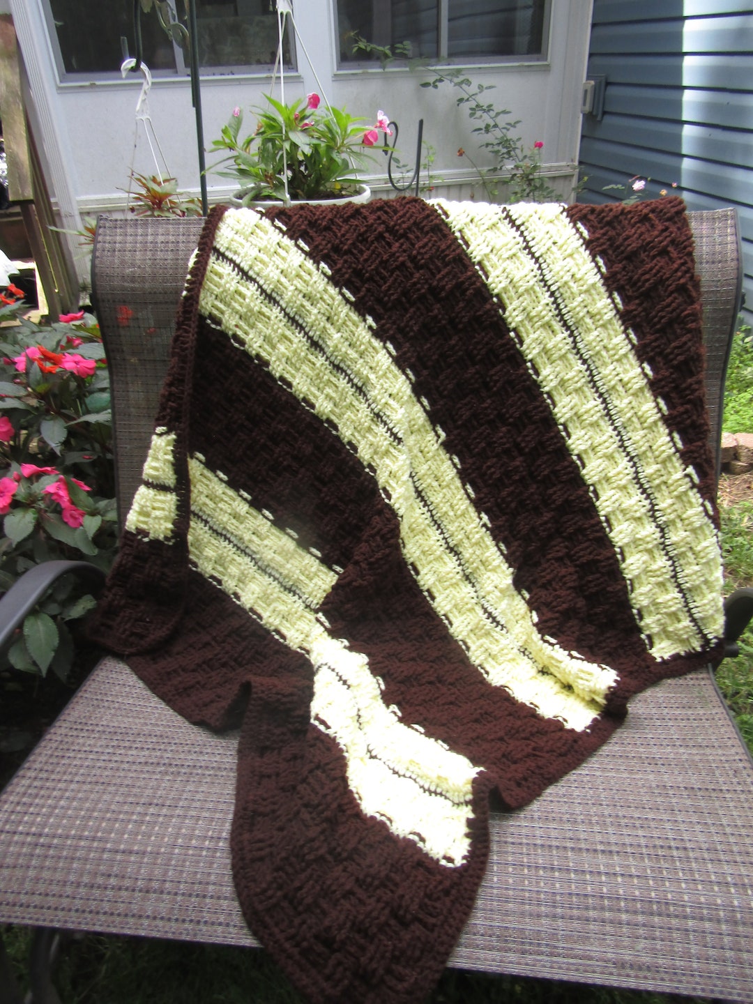 Hand Crochet Lap Afghan, Handmade Winter Blanket, Size 42 Wide, 50 Long