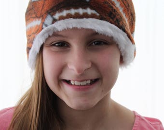 Handmade Fleece Hat, Fleece Pullover Hat, Sherpa Lined Hat, Football Fleece Hat, Winter Fleece Hat, Size- 4 To 8 Years or 8 To 12 Years