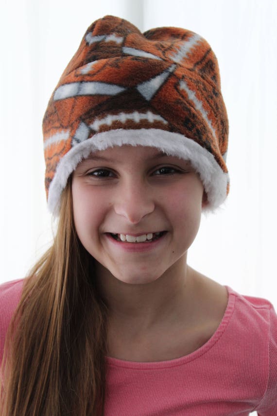 Handmade Fleece Hat, Fleece Pullover Hat, Sherpa Lined Hat, Football Fleece Hat, Winter Fleece Hat, Size- 4 To 8 Years or 8 To 12 Years