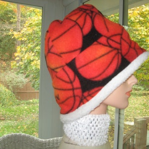 Handmade Fleece Hat, Fleece Pullover Hat, Winter Fleece Hat, Sherpa Lined Hat, Basketball Fleece Hat, Size-Adult Med.