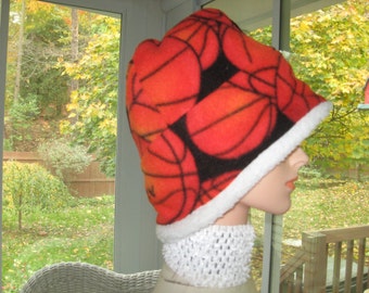 Handmade Fleece Hat, Fleece Pullover Hat, Winter Fleece Hat, Sherpa Lined Hat, Basketball Fleece Hat, Size-Adult Med.