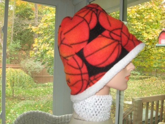 Handmade Fleece Hat, Fleece Pullover Hat, Winter Fleece Hat, Sherpa Lined Hat, Basketball Fleece Hat, Size-Adult Med.