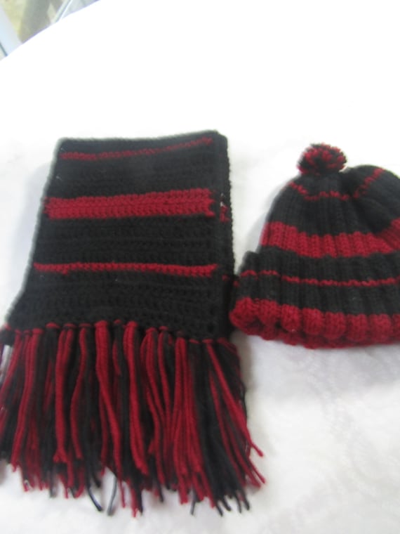 Hand Crochet Pull Over Hat And Scarf Adult Size