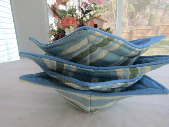 Handmade Microwaveable Hot Soup Bowl Cozy, Potholder, Set Of 4. 7" Top 5" Bottom.