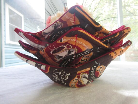 Morning Coffee Handmade Microwaveable Hot Soup Bowl Cozy, Set Of 4