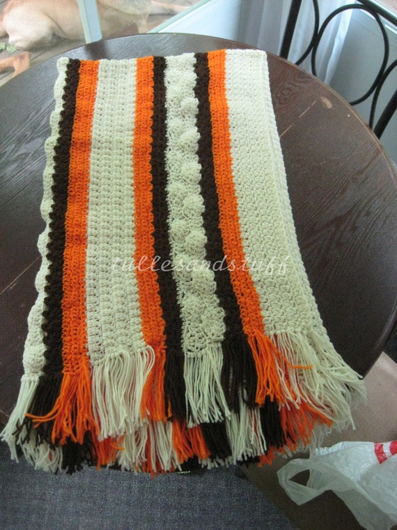 Handmade Hand Crochet Afghan, Warm Sports Blanket, Size 43" By 64"